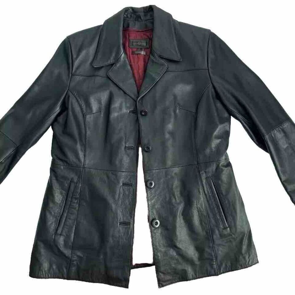 🔥Wilsons Leather, Black, gorgeous ruby lining, Button-Front Jacket - Picture 5 of 12